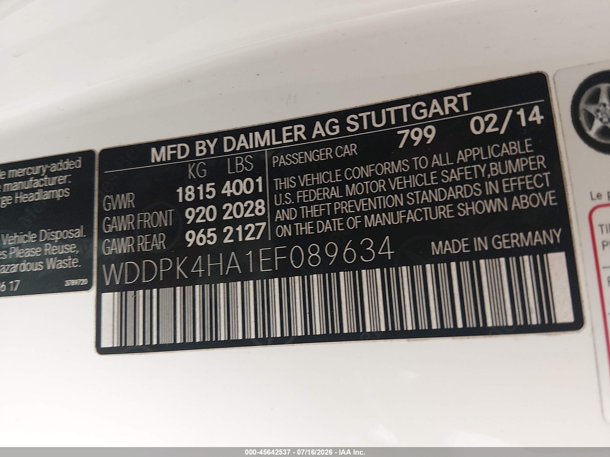 2014 MERCEDES-BENZ SLK 250 SLK250