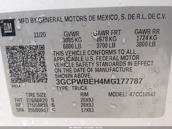 2021 CHEVROLET SILVERADO 1500 2WD  SHORT BED CUSTOM — I9