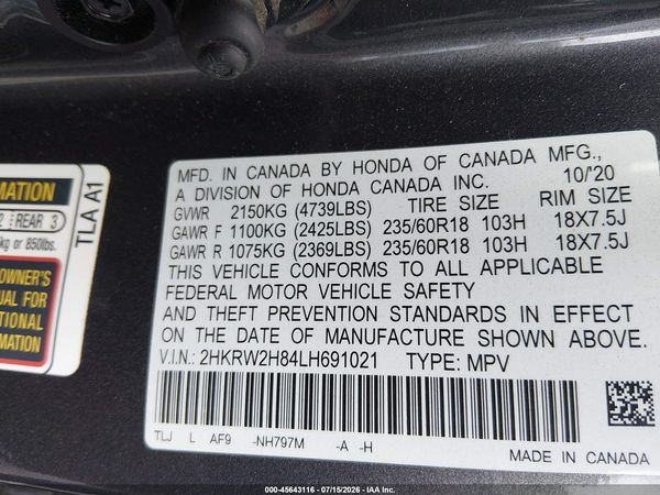2020 HONDA CR-V AWD EX-L