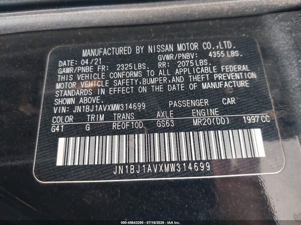 2021 NISSAN ROGUE SPORT S FWD XTRONIC CVT — I9