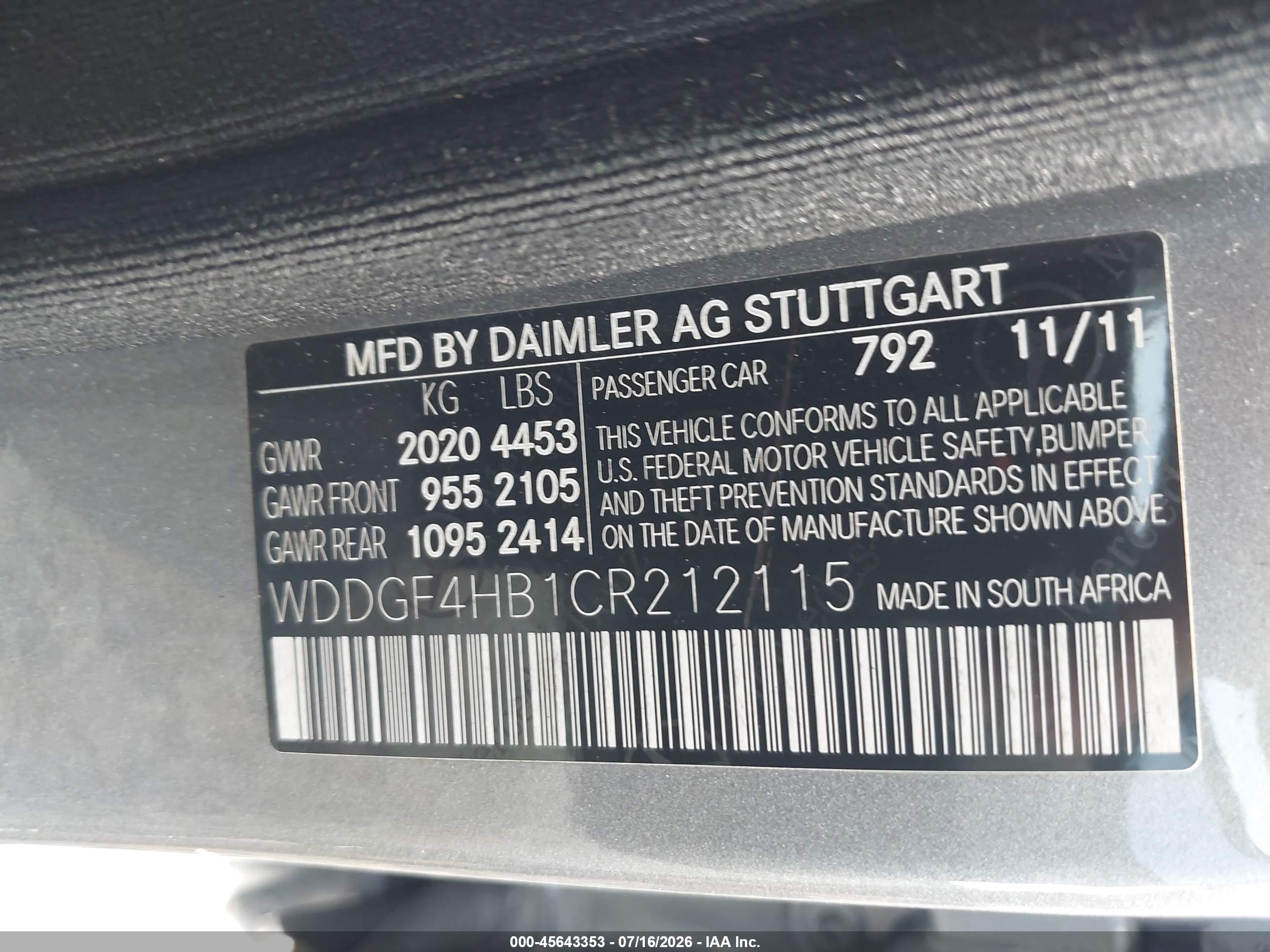 2012 MERCEDES-BENZ C 250 SPORT