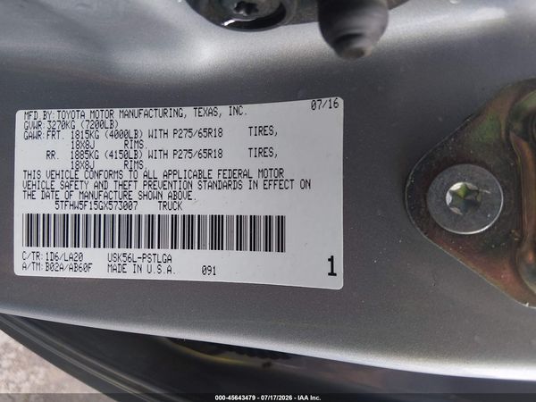2016 TOYOTA TUNDRA LIMITED 5.7L V8