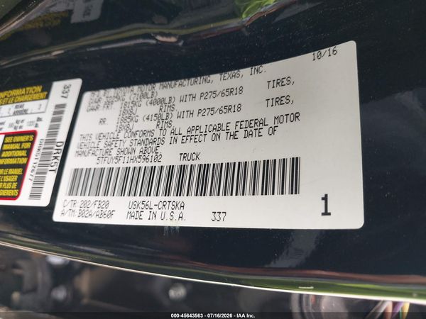 2017 TOYOTA TUNDRA SR5 5.7L V8