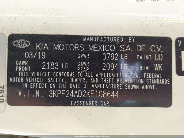 2019 KIA FORTE LXS