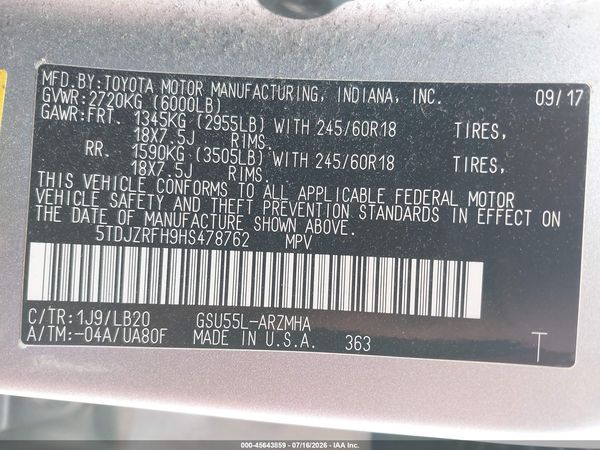 2017 TOYOTA HIGHLANDER XLE