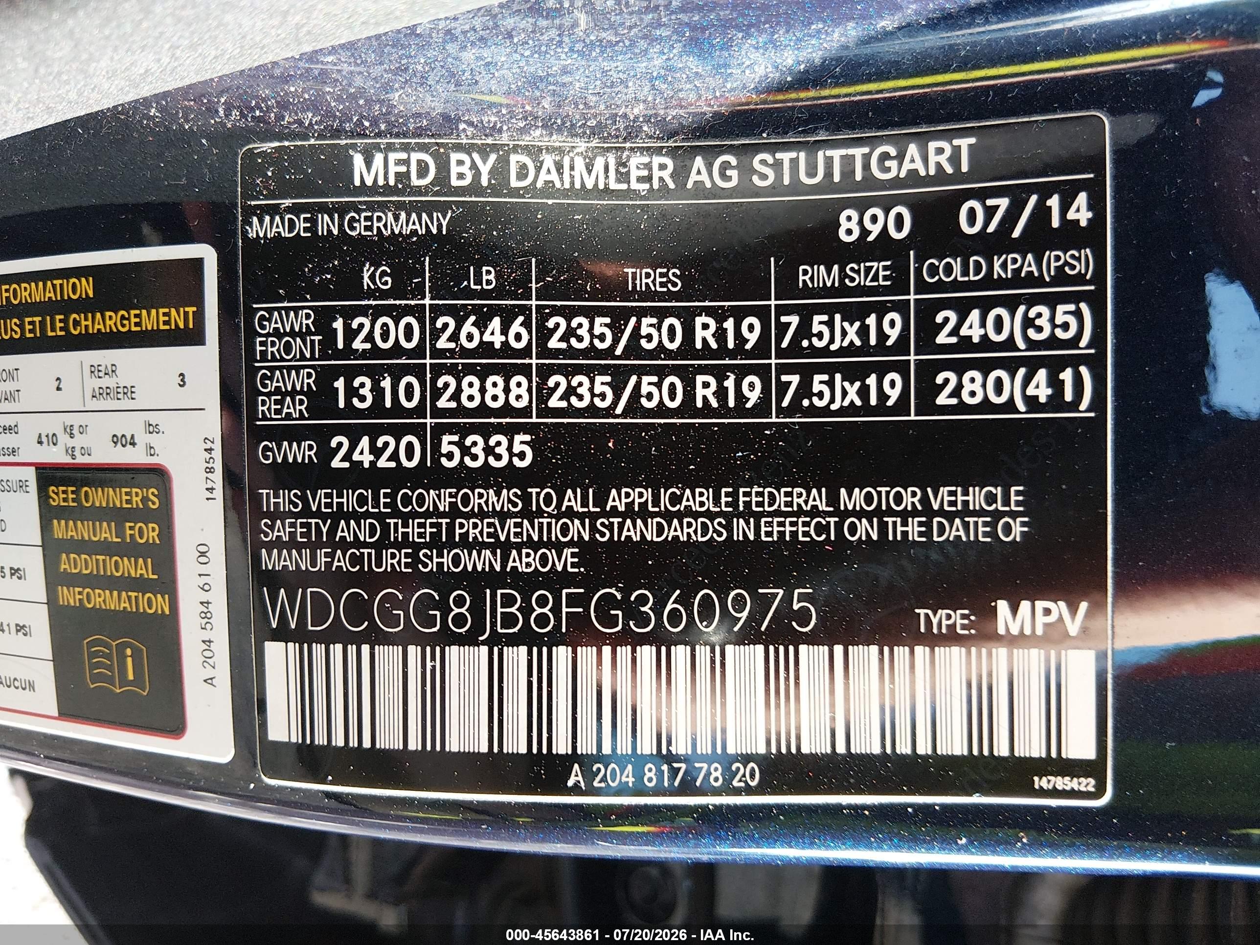 2015 MERCEDES-BENZ GLK 350 4MATIC