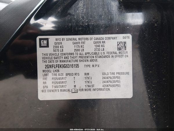 2016 CHEVROLET EQUINOX LT — I9