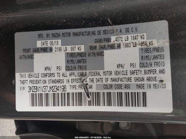 2018 MAZDA MAZDA3 TOURING