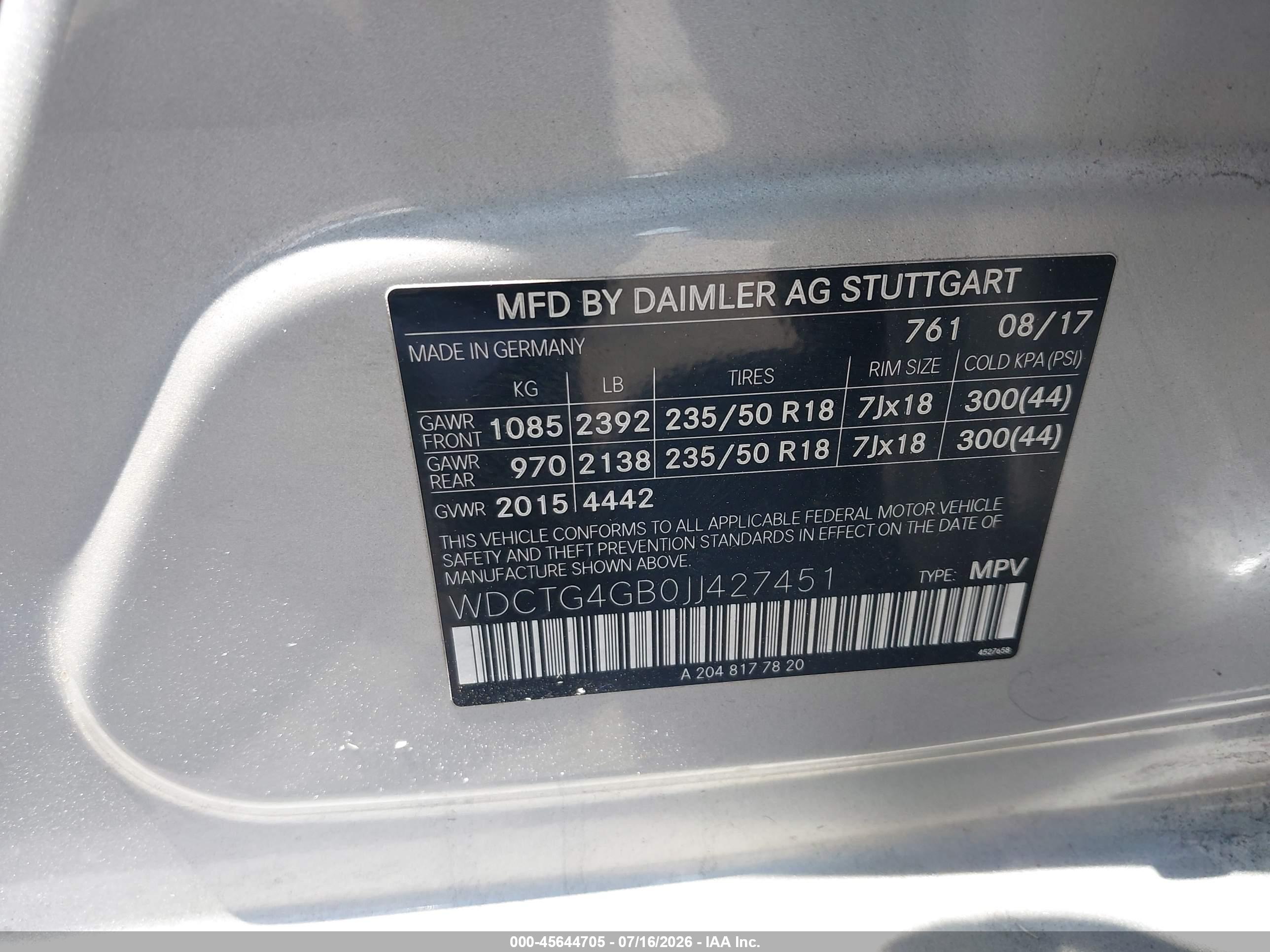 2018 MERCEDES-BENZ GLA 250 4MATIC