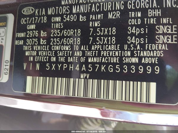 2019 KIA SORENTO 3.3L EX