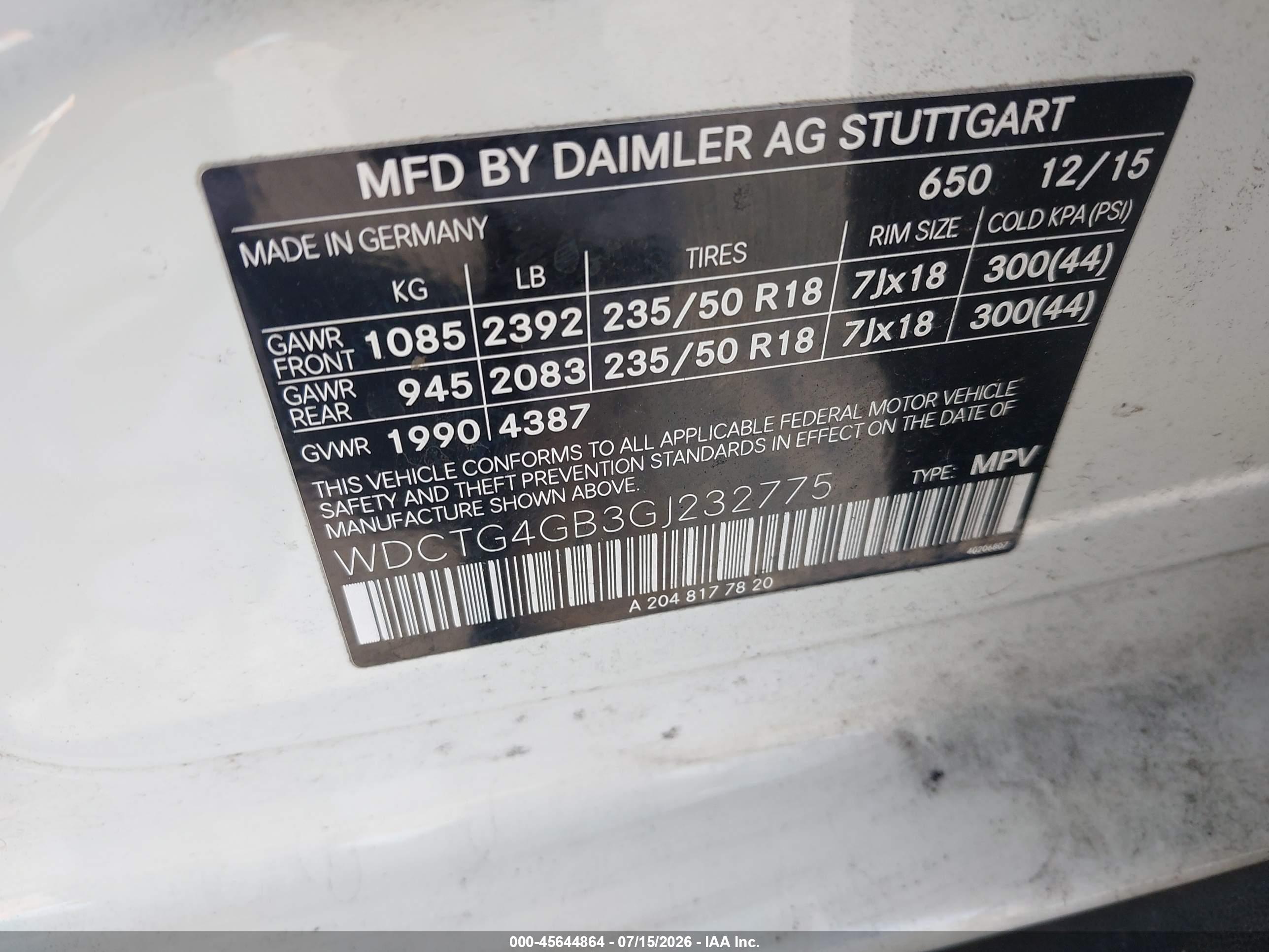 2016 MERCEDES-BENZ GLA 250 4MATIC