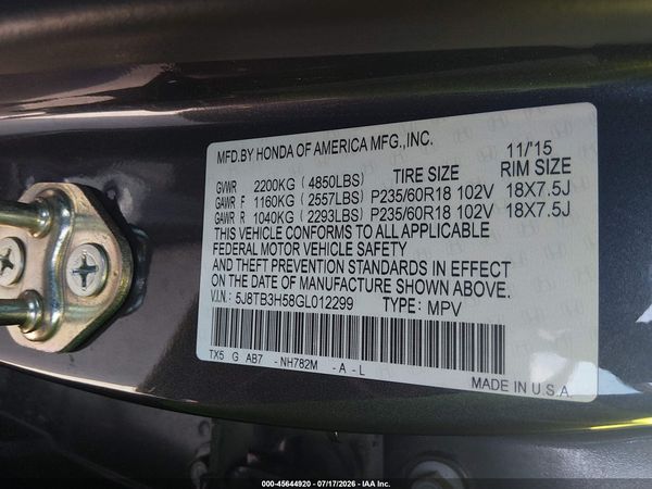 2016 ACURA RDX — I9