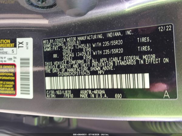 2023 TOYOTA HIGHLANDER HYBRID LIMITED