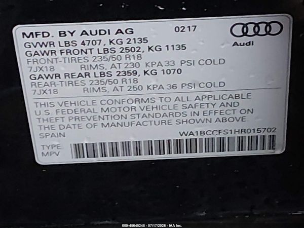 2017 AUDI Q3 2.0T PREMIUM