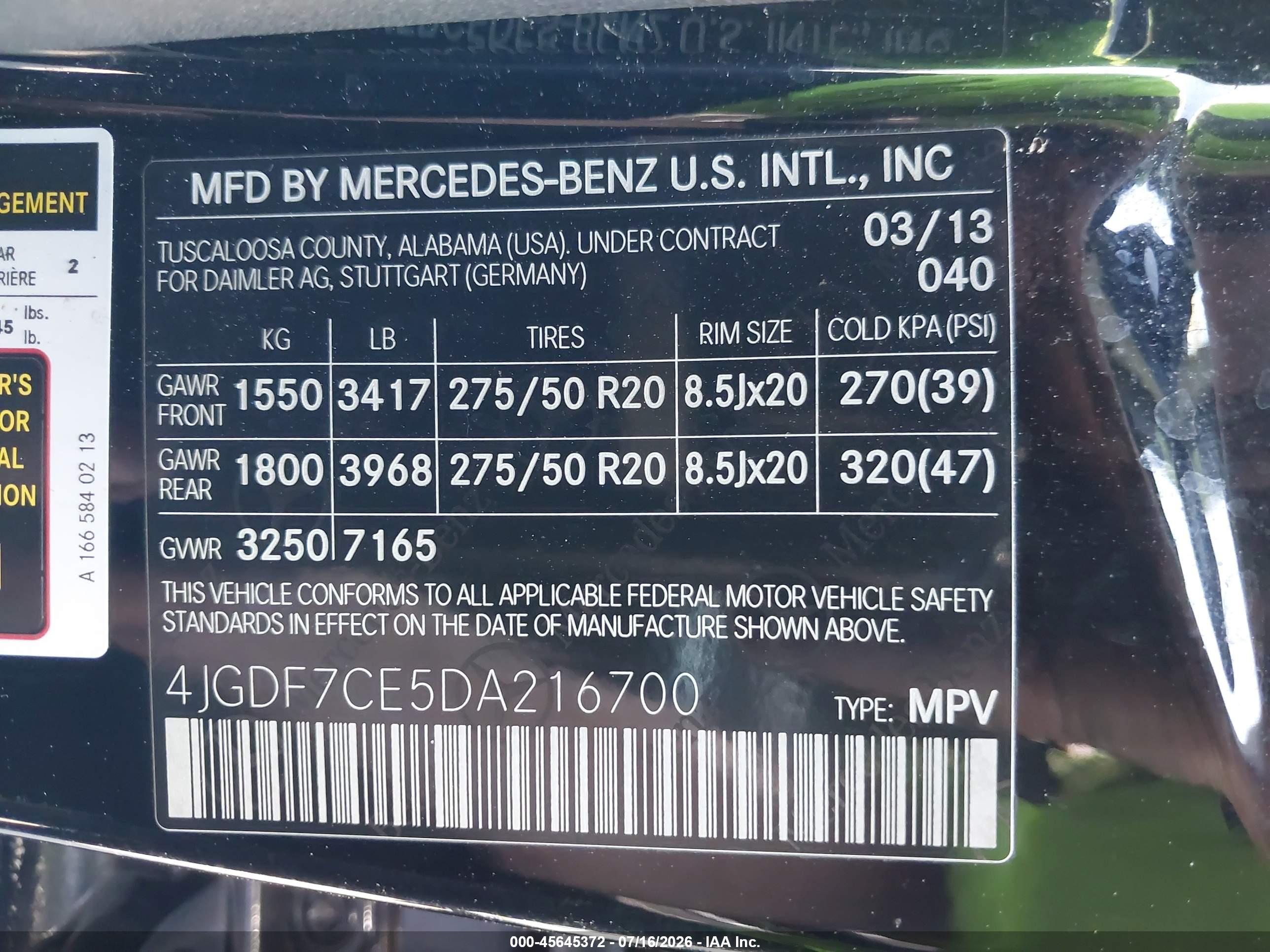 2013 MERCEDES-BENZ GL 450 4MATIC
