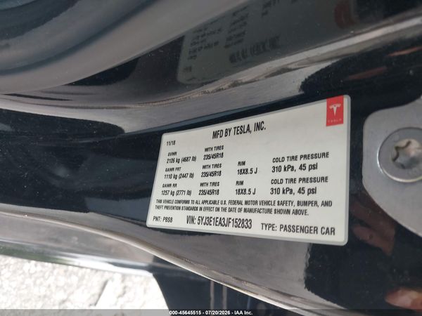 2018 TESLA MODEL 3 LONG RANGE/MID RANGE