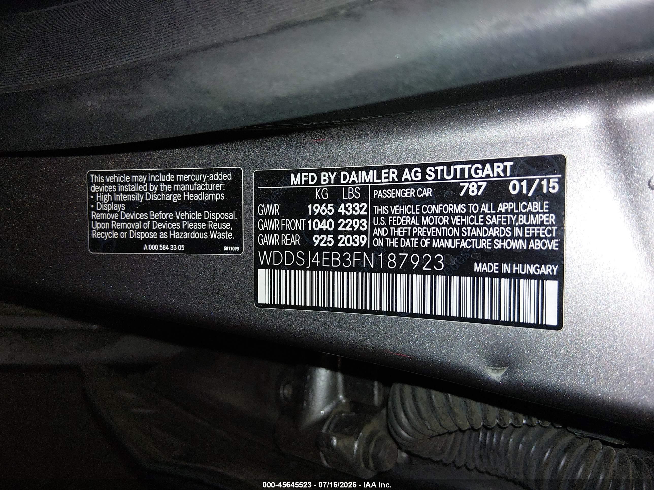 2015 MERCEDES-BENZ CLA 250 CLA250