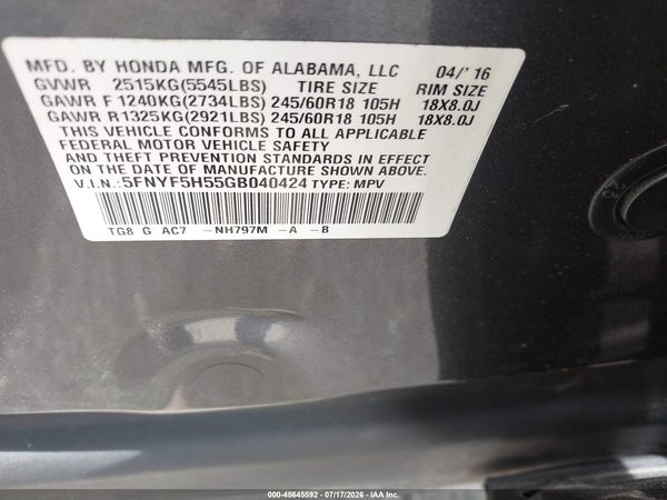 2016 HONDA PILOT EX-L