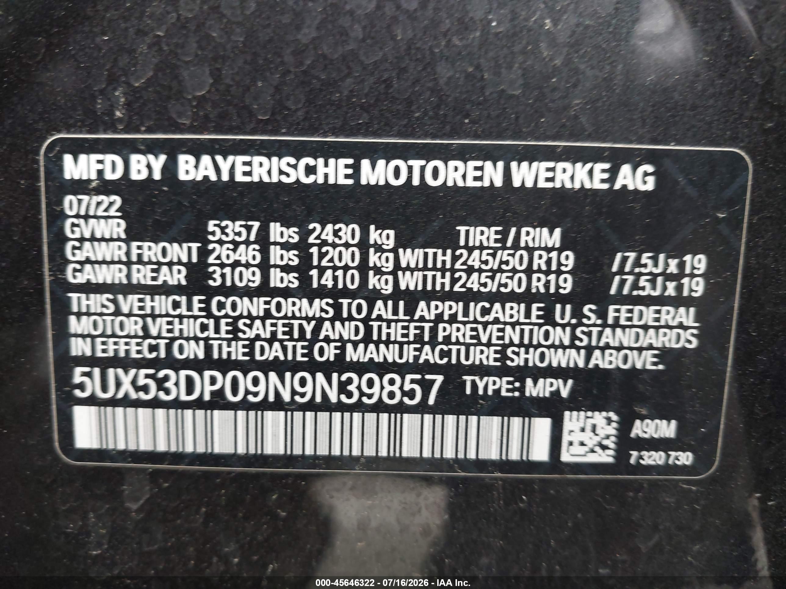 2022 BMW X3 XDRIVE30I