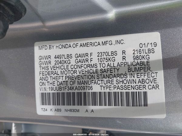 2019 ACURA TLX STANDARD