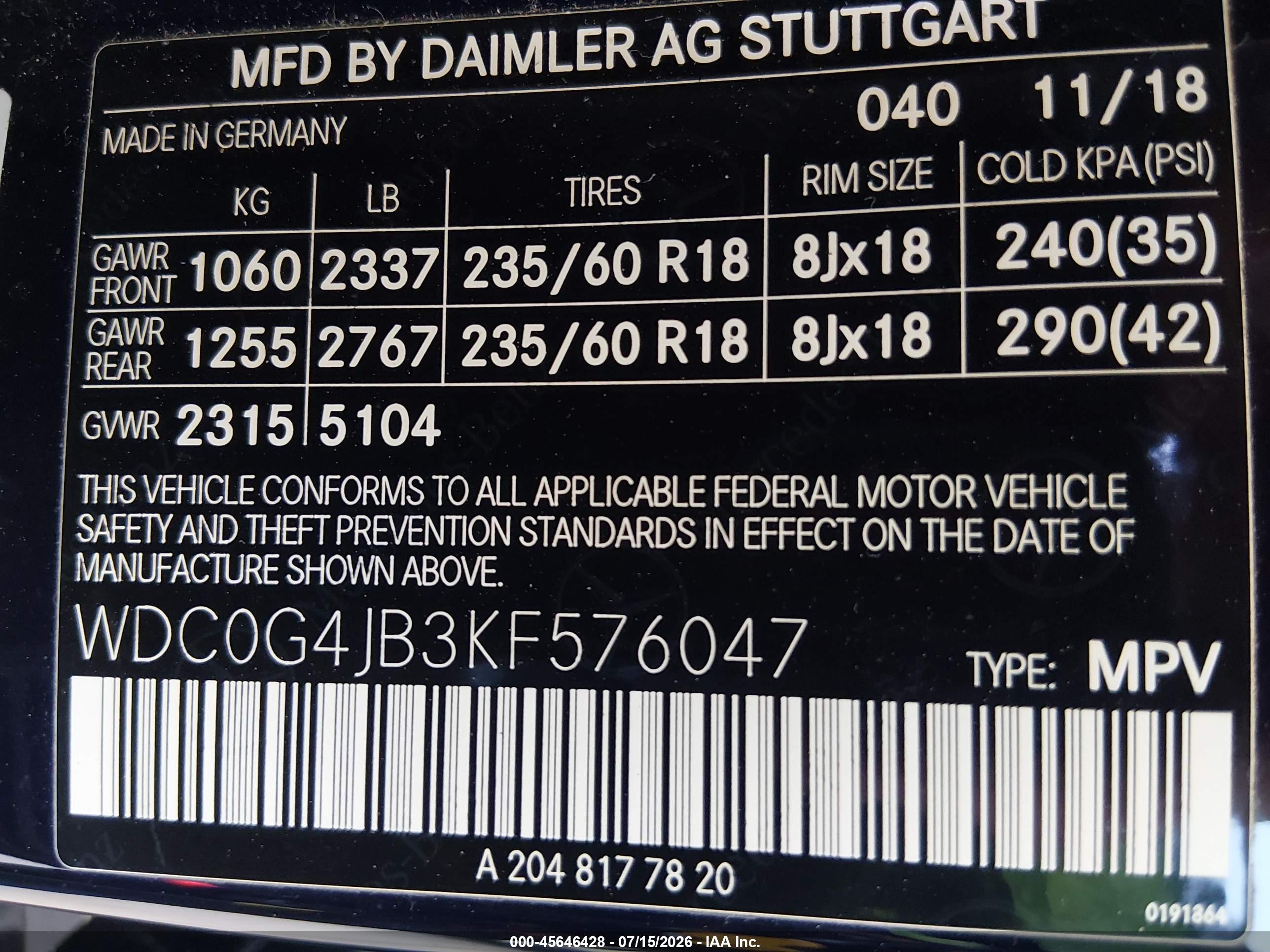2019 MERCEDES-BENZ GLC 300 GLC300