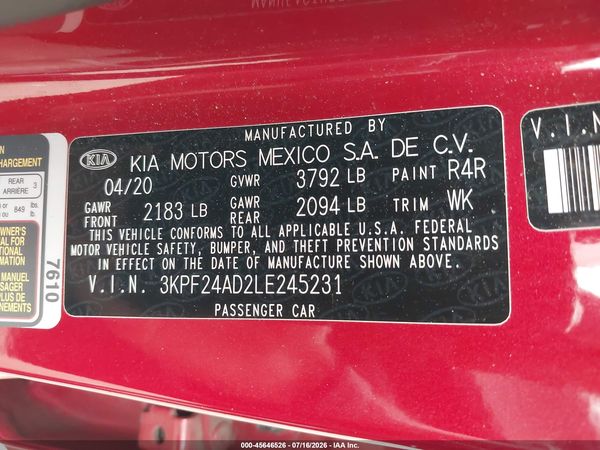 2020 KIA FORTE LXS
