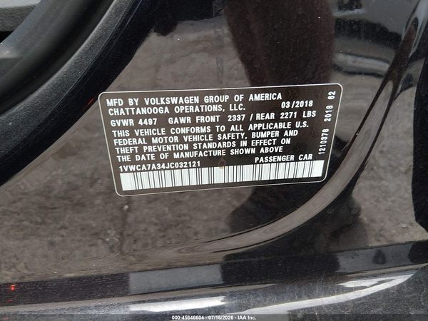 2018 VOLKSWAGEN PASSAT 2.0T SEL PREMIUM — I9