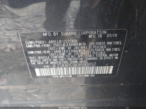 2019 SUBARU FORESTER SPORT — I9
