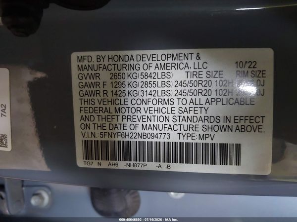 2022 HONDA PILOT AWD SPECIAL EDITION