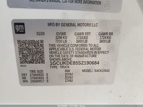 2025 CHEVROLET SILVERADO 1500 4WD  STANDARD BED LT — I9