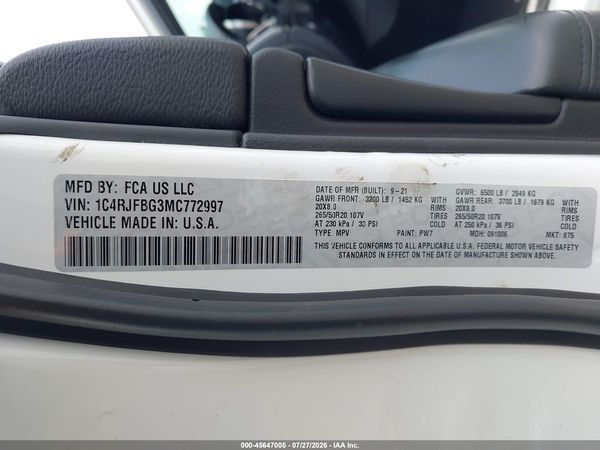 2021 JEEP GRAND CHEROKEE LIMITED X 4X4