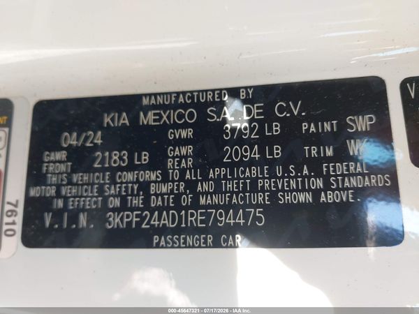 2024 KIA FORTE LXS