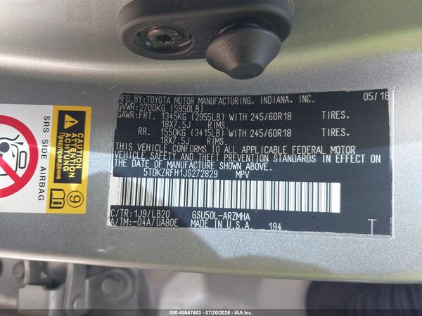 2018 TOYOTA HIGHLANDER XLE