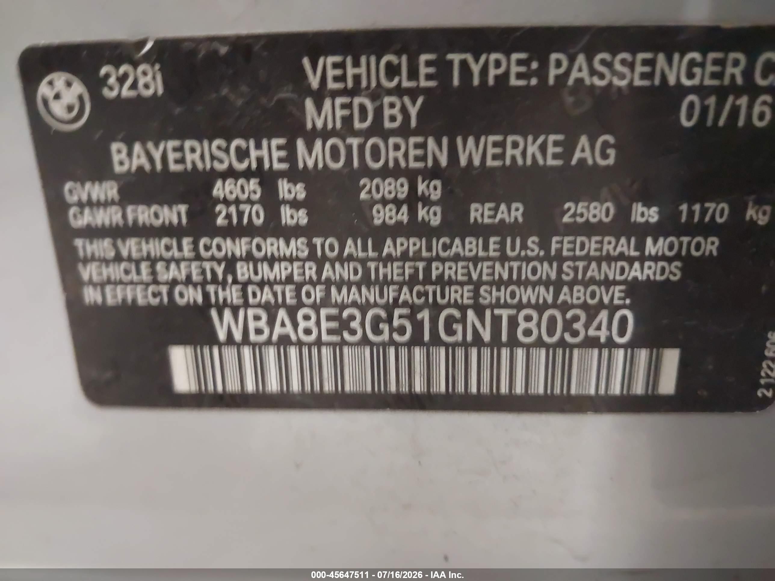 2016 BMW 328I XDRIVE