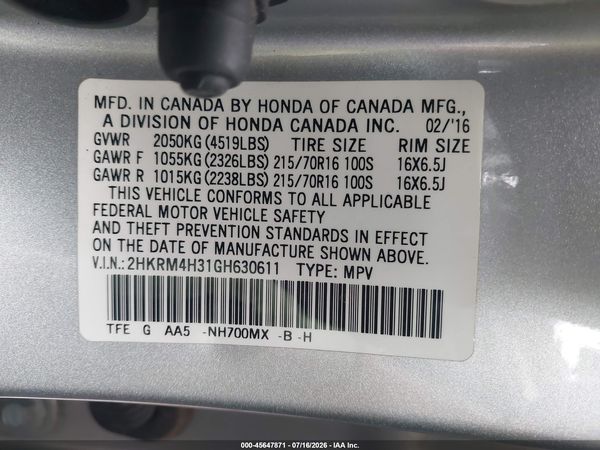 2016 HONDA CR-V LX