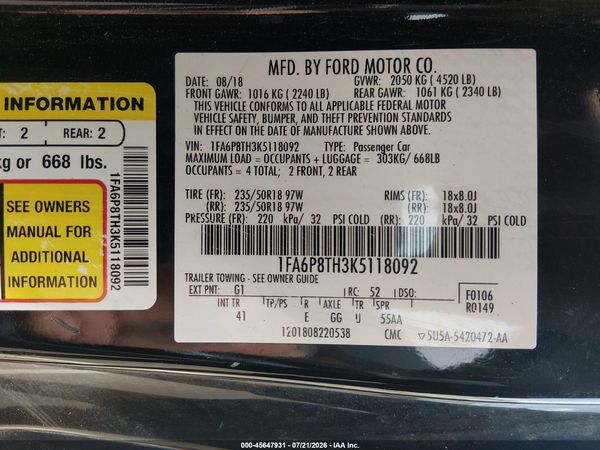 2019 FORD MUSTANG ECOBOOST PREMIUM