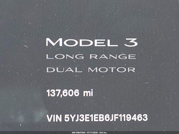 2018 TESLA MODEL 3 LONG RANGE/PERFORMANCE