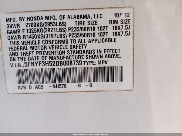 2013 HONDA PILOT EX-L