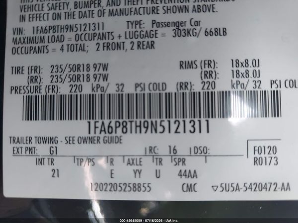 2022 FORD MUSTANG ECOBOOST FASTBACK