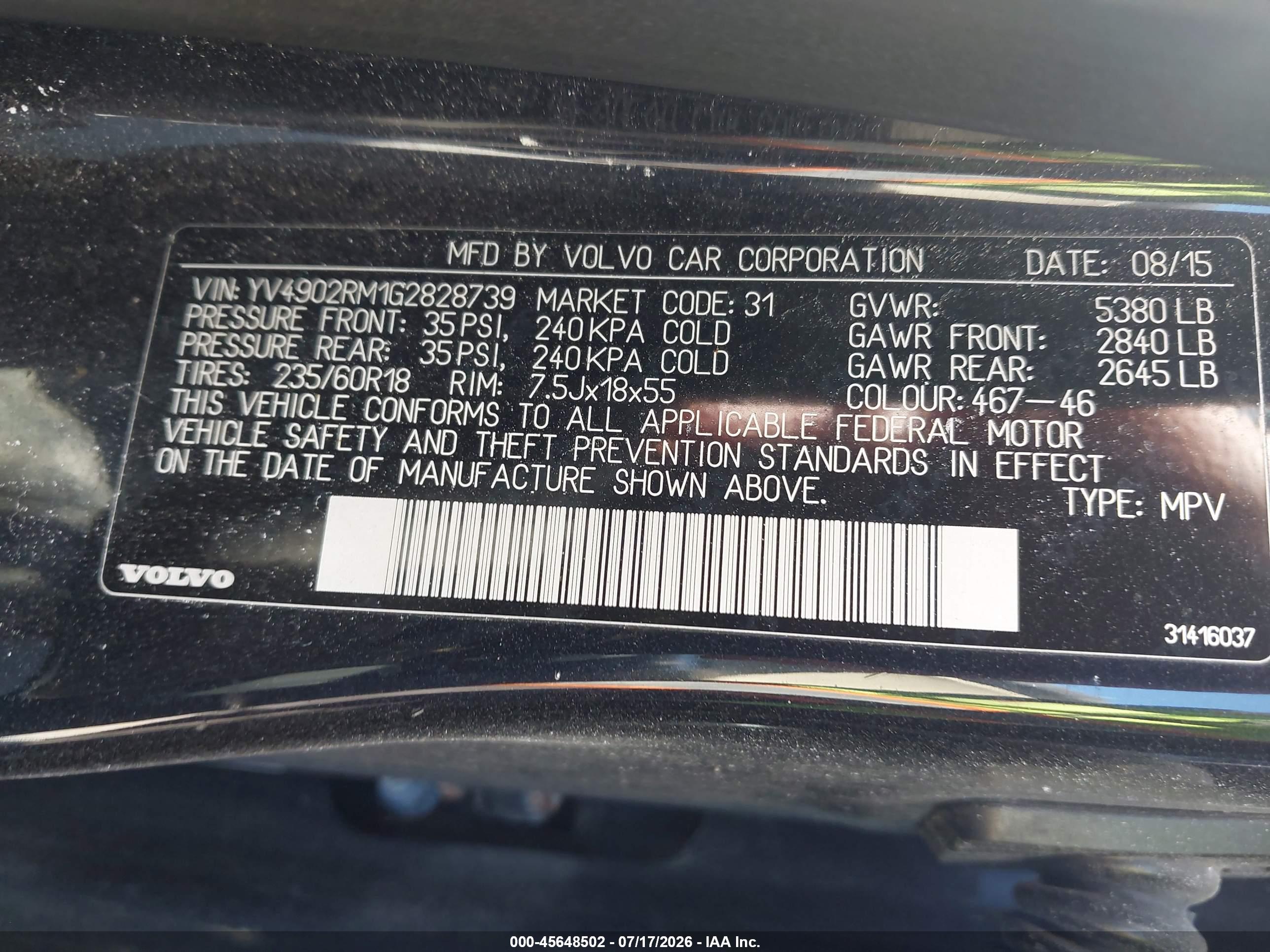 2016 VOLVO XC60
