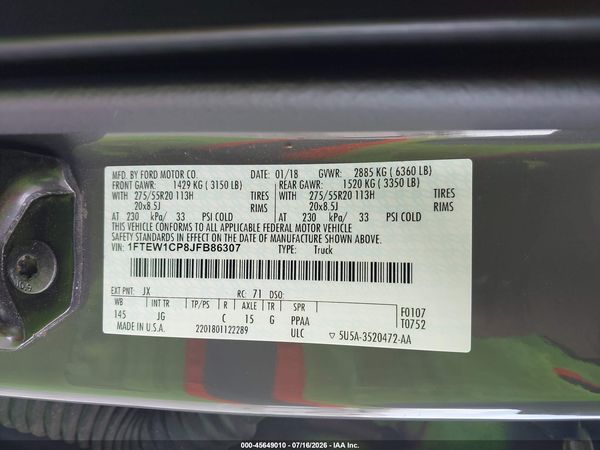 2018 FORD F-150 LARIAT/XL/XLT
