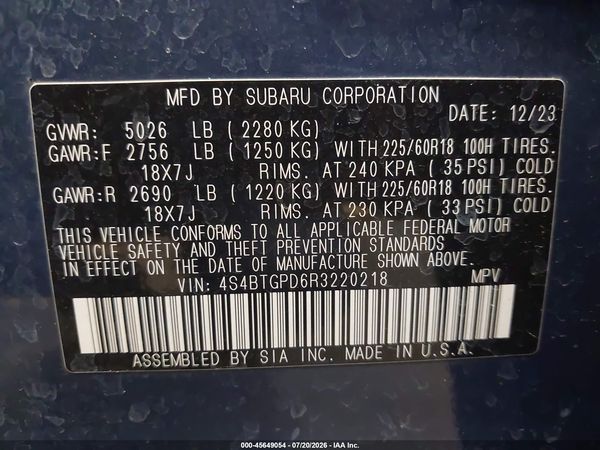 2024 SUBARU OUTBACK TOURING XT — I9