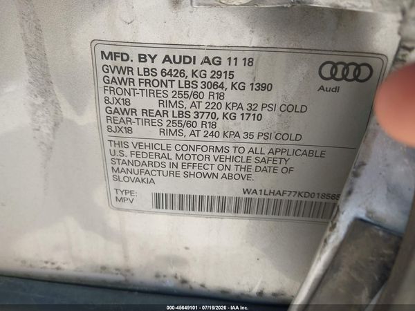 2019 AUDI Q7 45 PREMIUM/45 SE PREMIUM