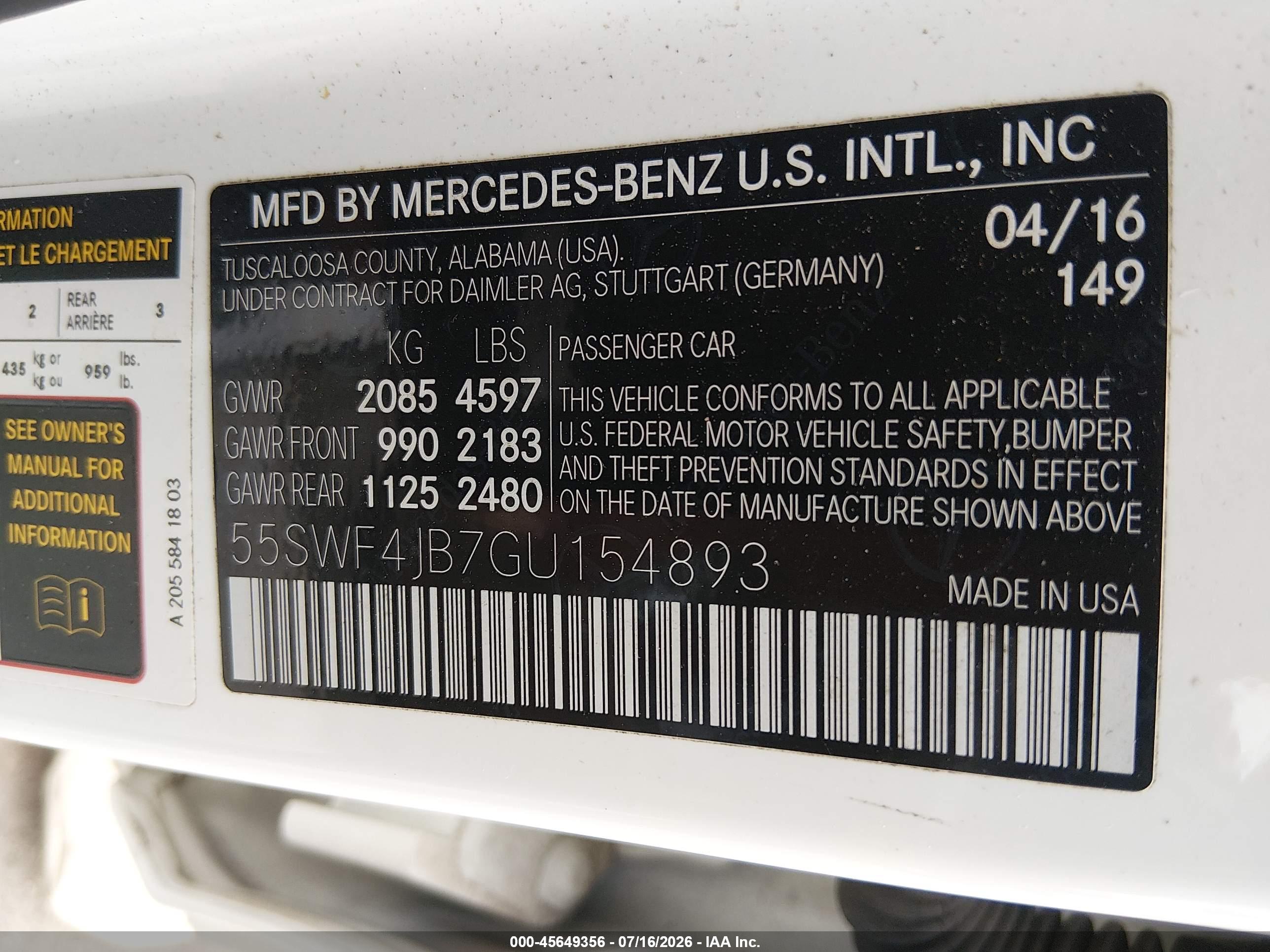 2016 MERCEDES-BENZ C 300 C300