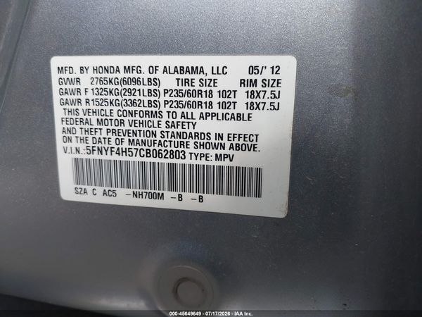 2012 HONDA PILOT EX-L