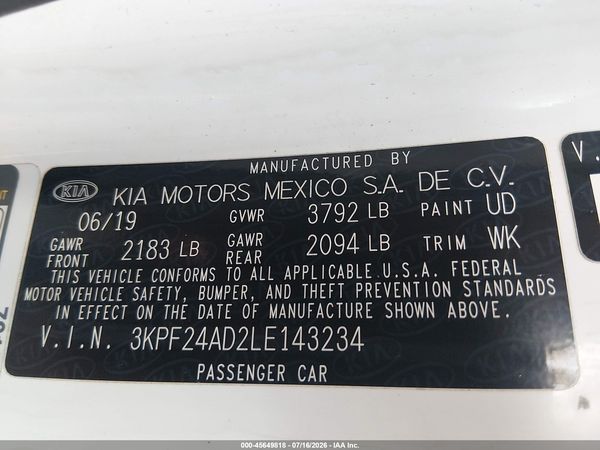 2020 KIA FORTE LXS
