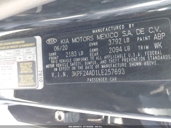 2020 KIA FORTE LXS