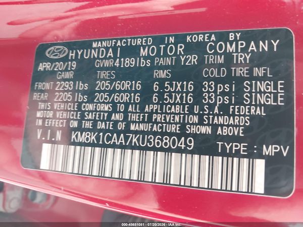 2019 HYUNDAI KONA SE