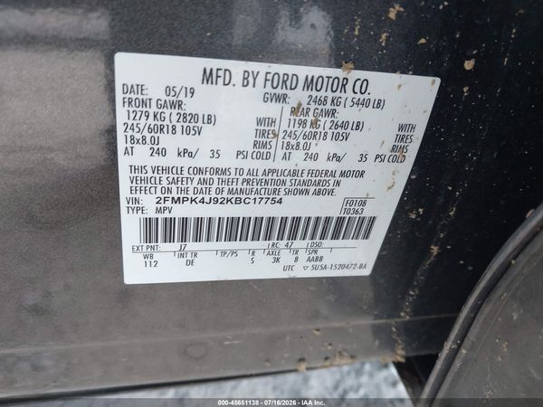2019 FORD EDGE SEL — I9