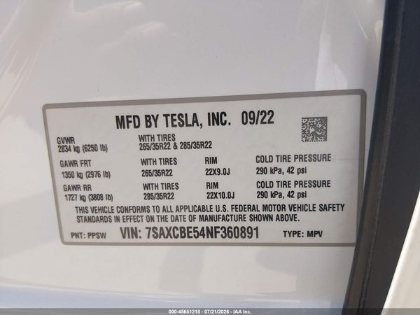 2022 TESLA MODEL X